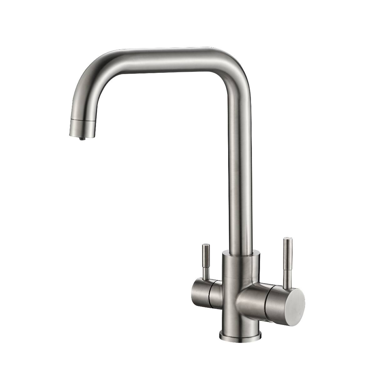 Square Kitchen Triflow Tap Brushed Steel